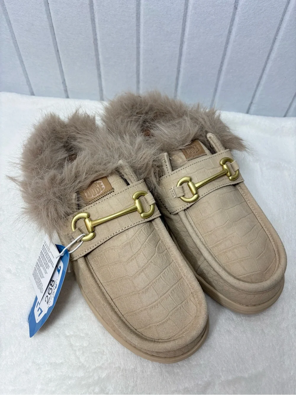 The Dude Wally Slip Loafer Beige Faux Fur Mule Loafers Men size 11‎ NEW